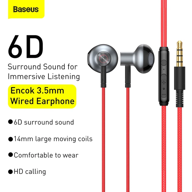 Наушники Baseus Encok H19 Wired Earphone 3.5mm Красный - изображение 10
