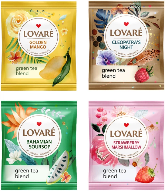 Чай Lovare Ассорти Зеленый пакетированный 4 вида по 8 шт (4820198879655) - Фото 3 Чай Lovare Ассорти Зеленый пакетированный 4 вида по 8 шт (4820198879655) - изображение 3