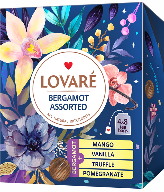 Чай чорний Lovare Асорті Бергамот пакетований 4 види по 8 шт. (4820198879822) - зображення 1