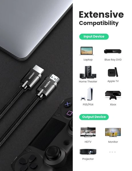 Кабель Ugreen HD135 8K HDMI м / м Round Cable with Braided 2 м Gray (6957303873210) - зображення 6