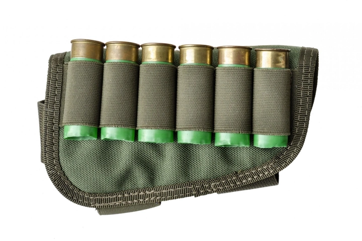 Патронташ на приклад для 6 патронів 12/16 калібр A-LINE зелений (М12) - зображення 1