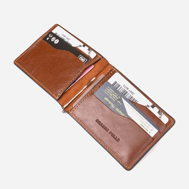 Мужской зажим для денег кожаный Grande Pelle leather-11474 Коричневый - изображение 3