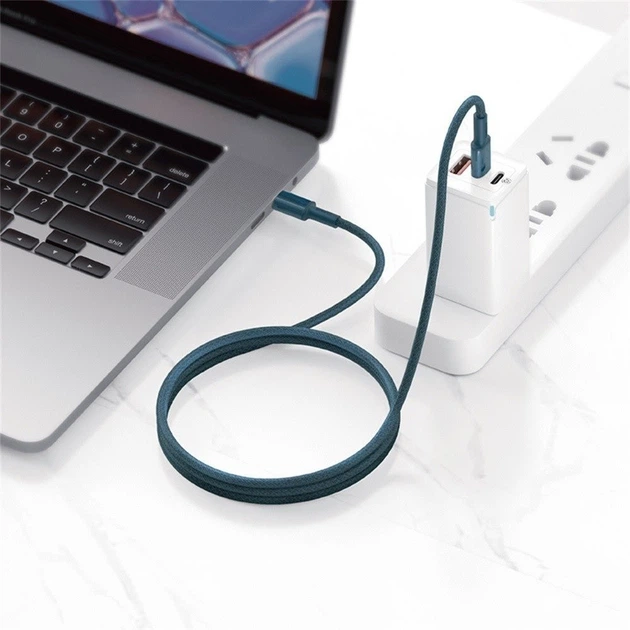 Кабель Baseus USB-C 100W Quick Charge для MacBook/iPad/Samsung/Huawei/Xiaomi|1M, 5A, 100W| Blue - Фото 3 Кабель Baseus USB-C 100W Quick Charge для MacBook/iPad/Samsung/Huawei/Xiaomi|1M, 5A, 100W| Blue - зображення 3