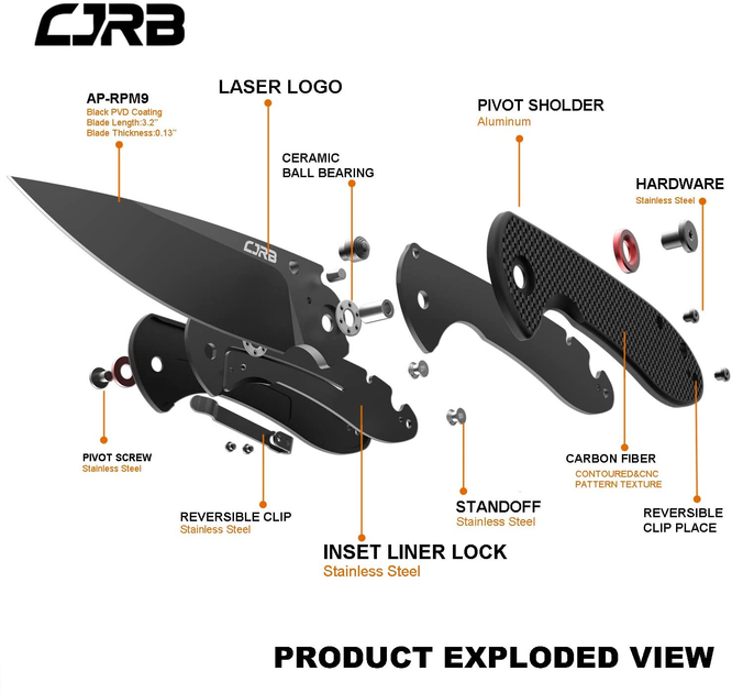 Нож CJRB Feldspar Black Blade, AR-RPM9 Steel, CF, black (2798.03.05) - изображение 2