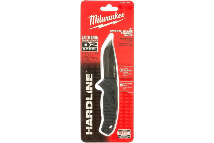 Нож Milwaukee hardline Smooth выкидной с гладким лезвием 48221994 - изображение 1