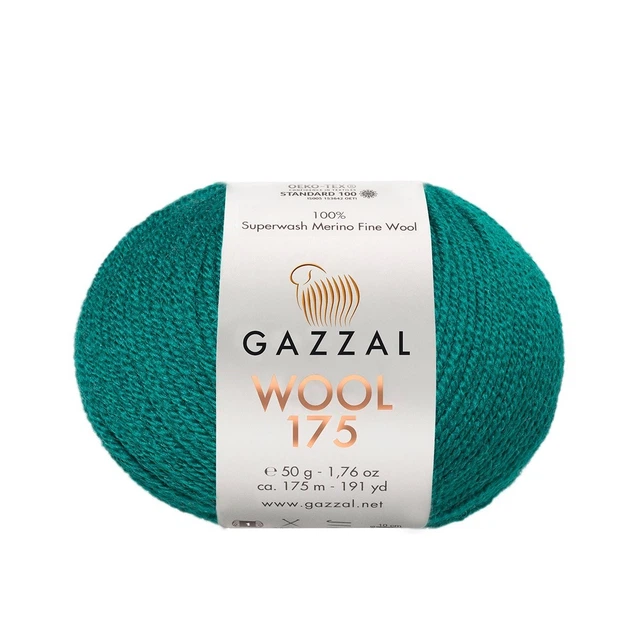Пряжа шерстяная Gazzal Wool 175 320 темно бірюзовий - Фото 1 Пряжа шерстяная Gazzal Wool 175 320 темно бірюзовий - изображение 1