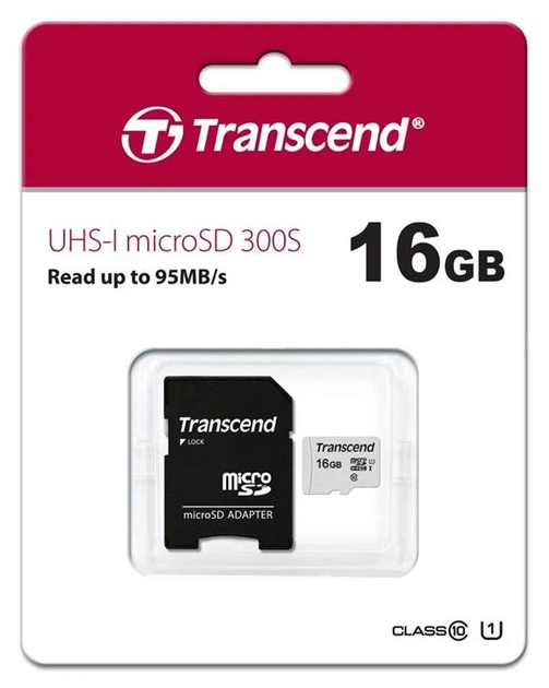 Картка пам'яті MicroSDHC 16GB UHS-I Class 10 Transcend 300S + SD adapter (TS16GUSD300S-A) - Фото 2 Картка пам'яті MicroSDHC 16GB UHS-I Class 10 Transcend 300S + SD adapter (TS16GUSD300S-A) - зображення 2