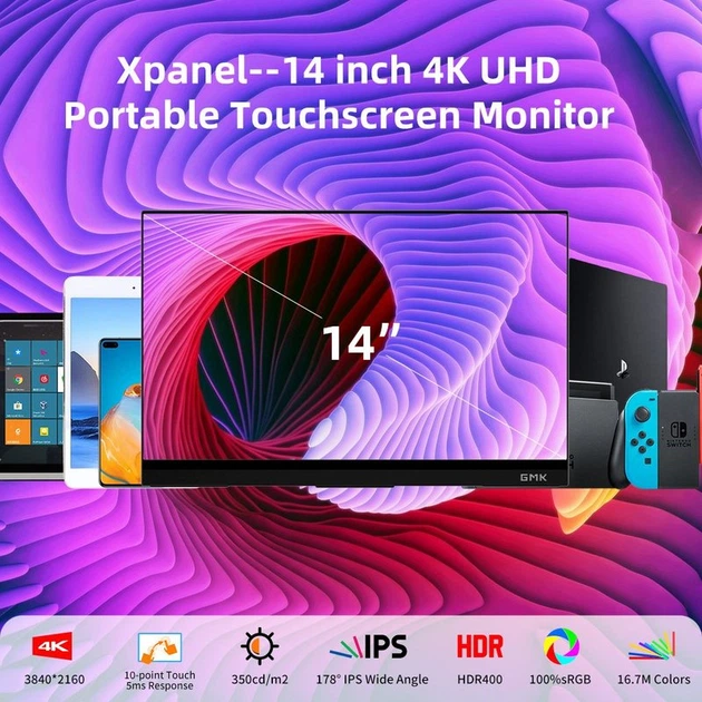 Портативний сенсорний монітор GMK Xpanel 4K UHD (3840*2160) (AS-102554) - Фото 11 Портативний сенсорний монітор GMK Xpanel 4K UHD (3840*2160) (AS-102554) - изображение 11