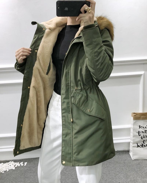 Парка зимняя женская Zara хаки зеленая S – Брендовая одежда