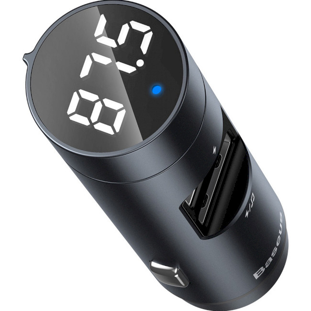 Автомобильный FM-трансмиттер (FM-модулятор) Baseus Energy Column (BS-01) Bluetooth 5.0 MP3 c функцией зарядного устройства 2-USB (3.1А) и вольтметром, тёмно-серый (CCNLZ-0G) - изображение 4
