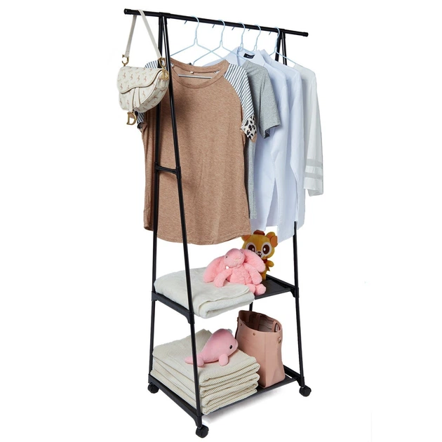 Передвижная напольная вешалка для одежды The New Coat Rack передвижная напольная 2 полочки 160х55х42 см Черный - изображение 5