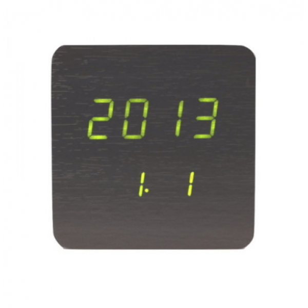 Электронные настольные часы LED WOODEN CLOCK VST 872 квадратные под дерево, черные, зелёная подсветка - изображение 2