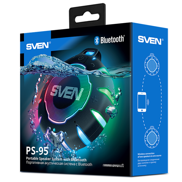 Колонка SVEN PS-95 Black (7 Вт, Waterproof (IPx7), TWS, Bluetooth, 1000мА*ч) - Фото 12 Колонка SVEN PS-95 Black (7 Вт, Waterproof (IPx7), TWS, Bluetooth, 1000мА*ч) - изображение 12