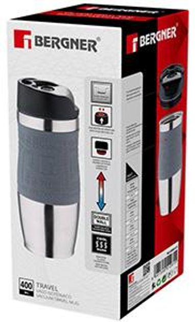 Термокружка Bergner Vacuum Travel Grey 400мл с силиконовой накладкой ...