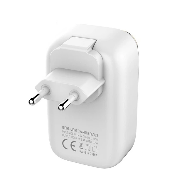 Сетевое зарядное устройство LDNIO A2205 на 2 USB с LED ночником micro-usb White (A2205) - изображение 4