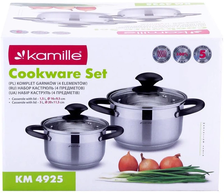 Набор 2 кастрюли Kamille Groningen 1.5л, 3л из нержавеющей стали с 5-слойным индукционным дном - Фото 6 Набор 2 кастрюли Kamille Groningen 1.5л, 3л из нержавеющей стали с 5-слойным индукционным дном - изображение 6