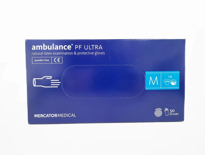 Перчатки латексные Ambulance® PF Ultra нестерильные неопудренные синие М (40750915) - изображение 1
