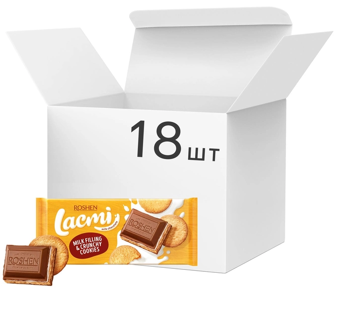 Акція на Упаковка шоколаду Lacmi молочного з молочною начинкою і печивом ВКФ 100 г х 18 шт від Rozetka