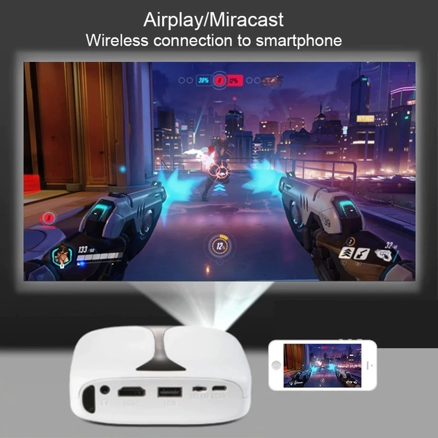 Мультимедийный портативный мини LED проектор для смартфона с WiFi, аккумулятором и динамиком Everycom RD606 (White) 108мм х 100мм х 40мм - Фото 4 Мультимедийный портативный мини LED проектор для смартфона с WiFi, аккумулятором и динамиком Everycom RD606 (White) 108мм х 100мм х 40мм - изображение 4