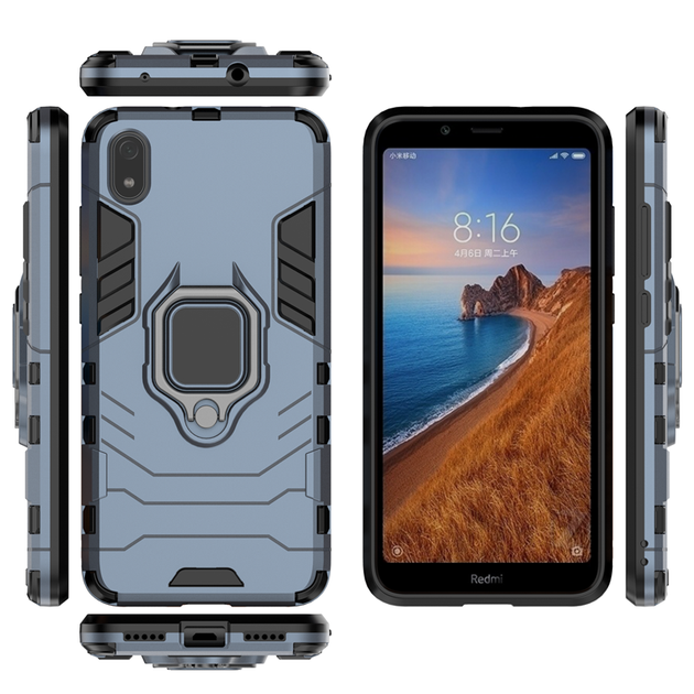 Чохол Ring case для Xiaomi Redmi 7A броньований бампер з кільцем темно-синій - зображення 4