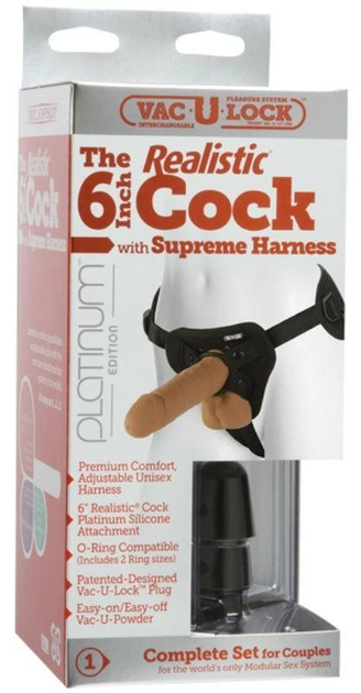 Страпон Vac-U-Lock Platinum Edition The 6 inch Realistic Cock with Supreme Harness колір коричневий (+14650014000000000) - зображення 2