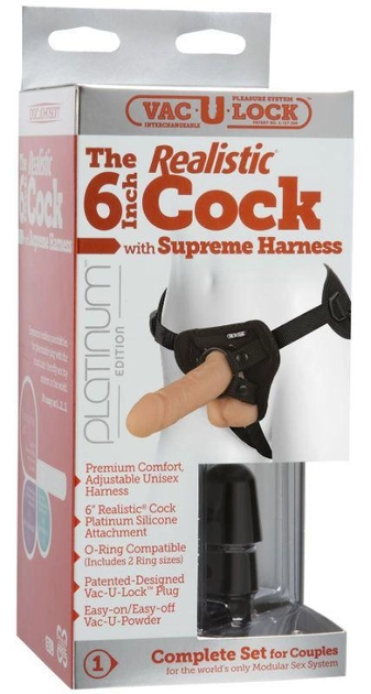 Страпон Vac-U-Lock Platinum Edition The 6 inch Realistic Cock with Supreme Harness цвет телесный (14650026000000000) - изображение 2