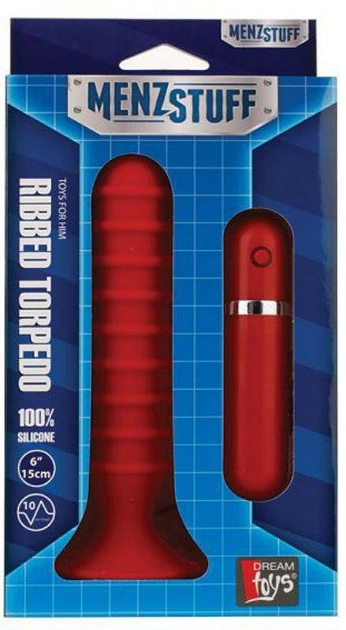 Анальна вібропробка Menzstuff Ribbed Torpedo 6 inch колір червоний (+15382015000000000) - зображення 1