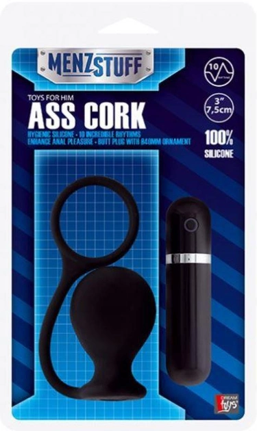 Анальна вібропробка з ерекційне кільце Menzstuff Ass Cork Wide колір чорний (17898005000000000) - зображення 1