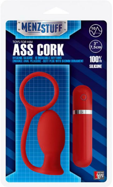 Анальна вибропробка з эрекционным кільцем Menzstuff Ass Cork Small колір червоний (15943015000000000) - зображення 1