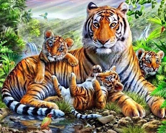 Набор алмазной мозаики Белая тигрица с тигрятами