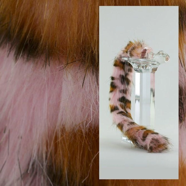 Скляна анальна пробка з хвостом з штучного хутра Crystal Minx Faux Fur Tails Pink Snow Leopard Faux Tail (16003000000000000) - зображення 2