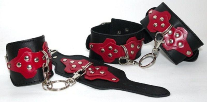 Кожаные наручники и поножи с декоративной вставкой цвет черный (17651023000000000) - изображение 1