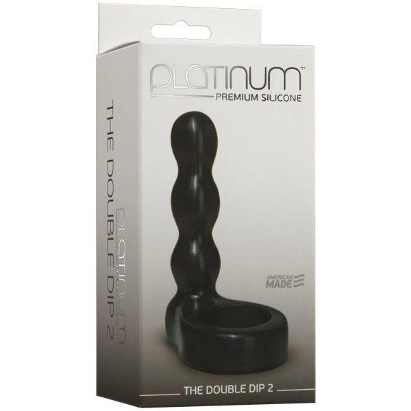 Ерекційне кільце з анальним відростком Platinum Premium Silicone The Double Dip 2 колір чорний (14213005000000000) - зображення 2