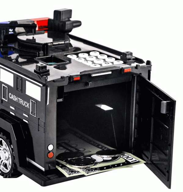 Детская сейф-копилка полицейская машинка Hummer Cach Truck с кодовым замком отпечатком пальца и купюроприемником Черный - изображение 5