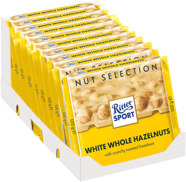 Упаковка білого шоколаду Ritter Sport Nut Selection з цільними лісовими горіхами 10 шт. х 100 г від Rozetka на платформі USKIDKA Акція на Упаковка білого шоколаду Ritter Sport Nut Selection з цільними лісовими горіхами 10 шт. х 100 г від Rozetka