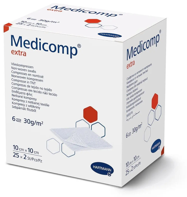 Серветки з нетканого матеріалу Medicomp extra 10см х 10см 2шт - зображення 1