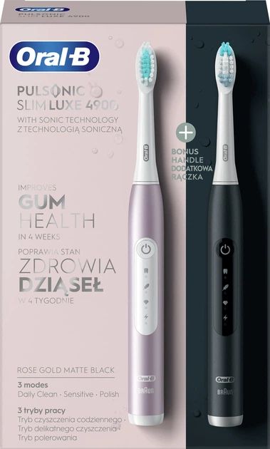 Zestaw szczoteczek elektrycznych Oral-B Pulsonic Slim Luxe 4900 Czarno-różowy - obraz 3