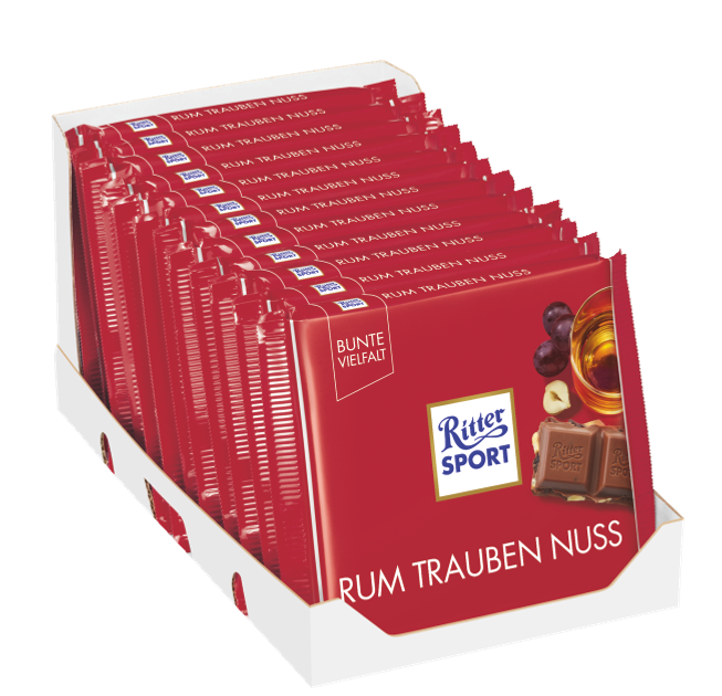 Упаковка молочного шоколада Ritter Sport с ямайским ромом изюмом и ...