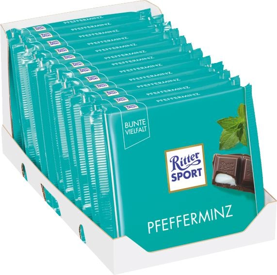 Акция на Упаковка чорного шоколаду Ritter Sport з м'ятною начинкою 12 шт. х 100 г от Rozetka