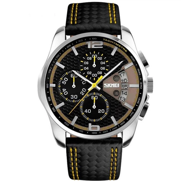 Мужские часы Skmei Spider 9106 Черные с желтыми вставками – купить