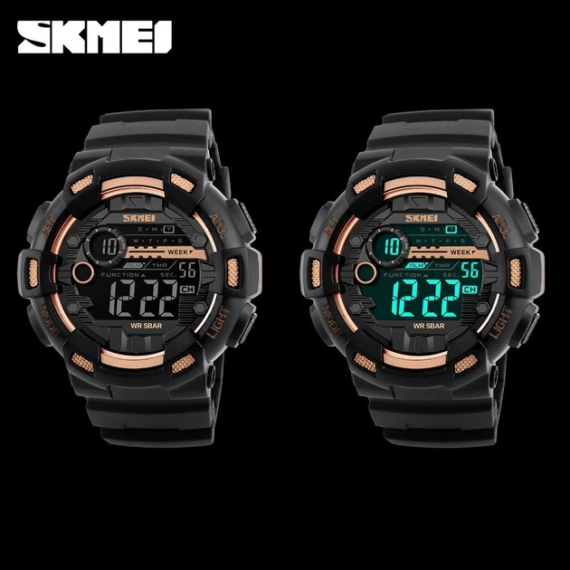 Мужские часы Skmei Champion 1243 Черные с золотым - изображение 6