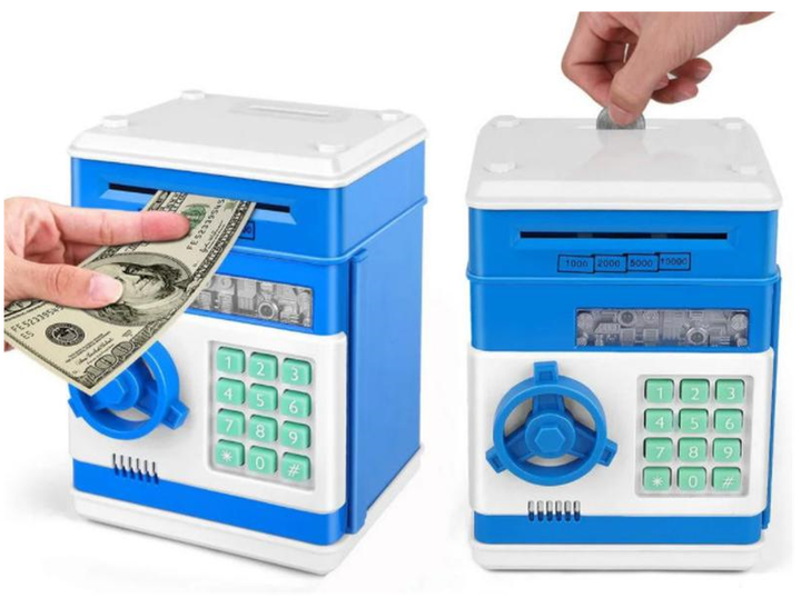 Копилка детский сейф Number Bank, с кодовым замком и купюроприемником Синий - изображение 4