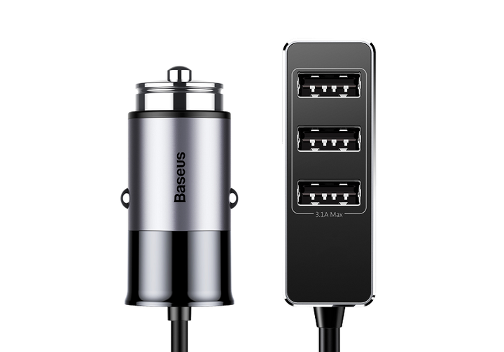 Адаптер автомобільний BASEUS CCTON-0G 4USB, 5.5 A, сірий - зображення 2