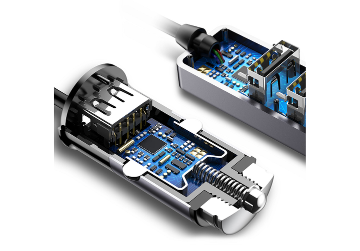 Адаптер автомобільний BASEUS CCTON-0G 4USB, 5.5 A, сірий - зображення 7