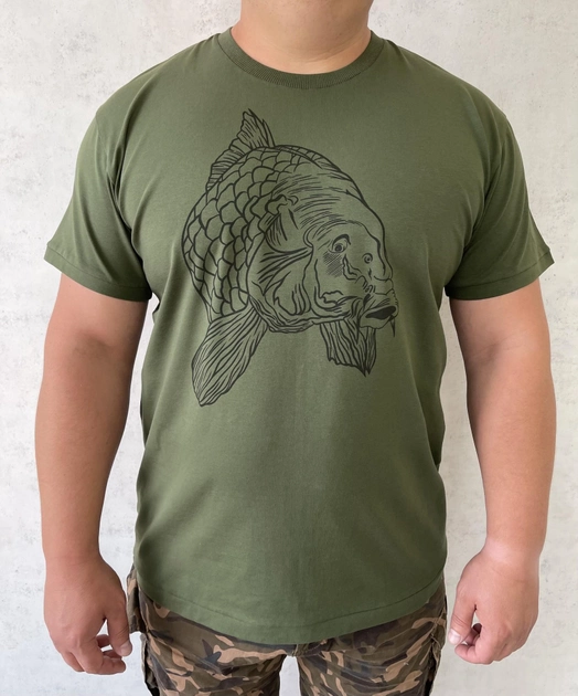 Мужская футболка для рыбака принт Карп XXL темный хаки - изображение 1