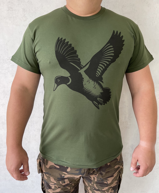 Чоловіча футболка принт Дика качка XXL темний хакі - зображення 1