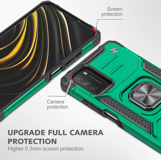 Протиударний чохол ARMOR для POCO M3 PRO 5G / Xiaomi Redmi Note 10 5G бампер броньований з підставкою Чорний / Зелений / Бірюзовий - зображення 2