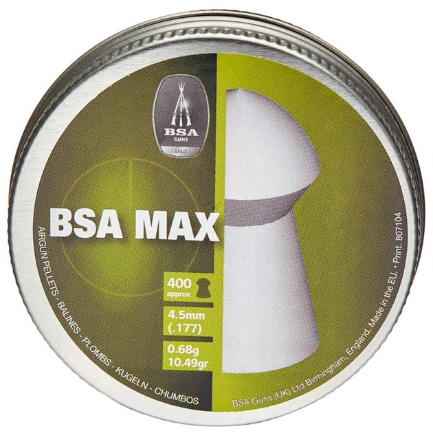 Пули для пневматики BSA Max (4.5мм, 0,68г, 400шт) - изображение 1