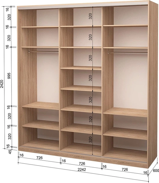 Шкаф-купе трехдверный Roko 224.2x242x60 см Зеркало Дуб сонома (20200024473) - изображение 2