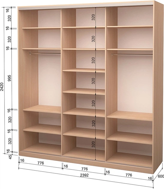 Шкаф-купе трехдверный Roko 239.2x242x60 см Зеркало Дуб молочный (20200024411) - изображение 2